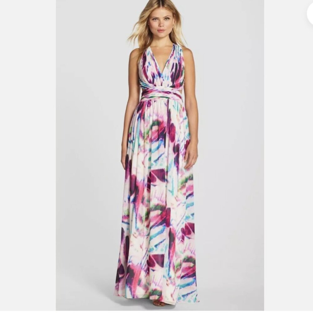 Aidan Mattox chiffon halter cut out formal full length gown 0